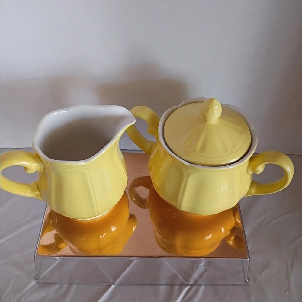 Vintage Yellow Creamer Sugar Bowl Set Bu-Tiers Federalist Ironstone